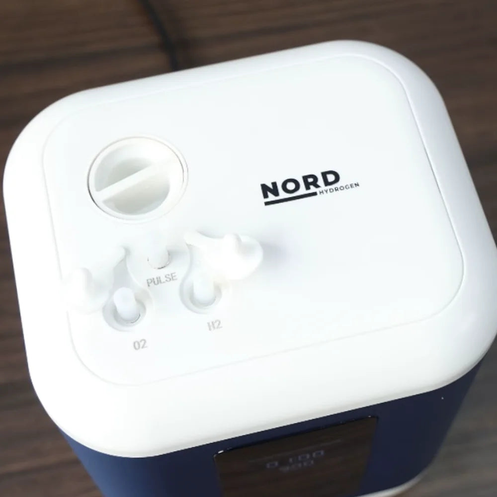 Ovansidan av Nord Inhale 2.0 med uttagen H2, O2 och Pulse